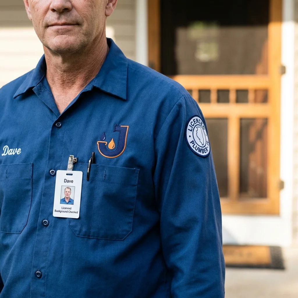 Licensed plumber showing ID badge in Dripping Springs, TX
