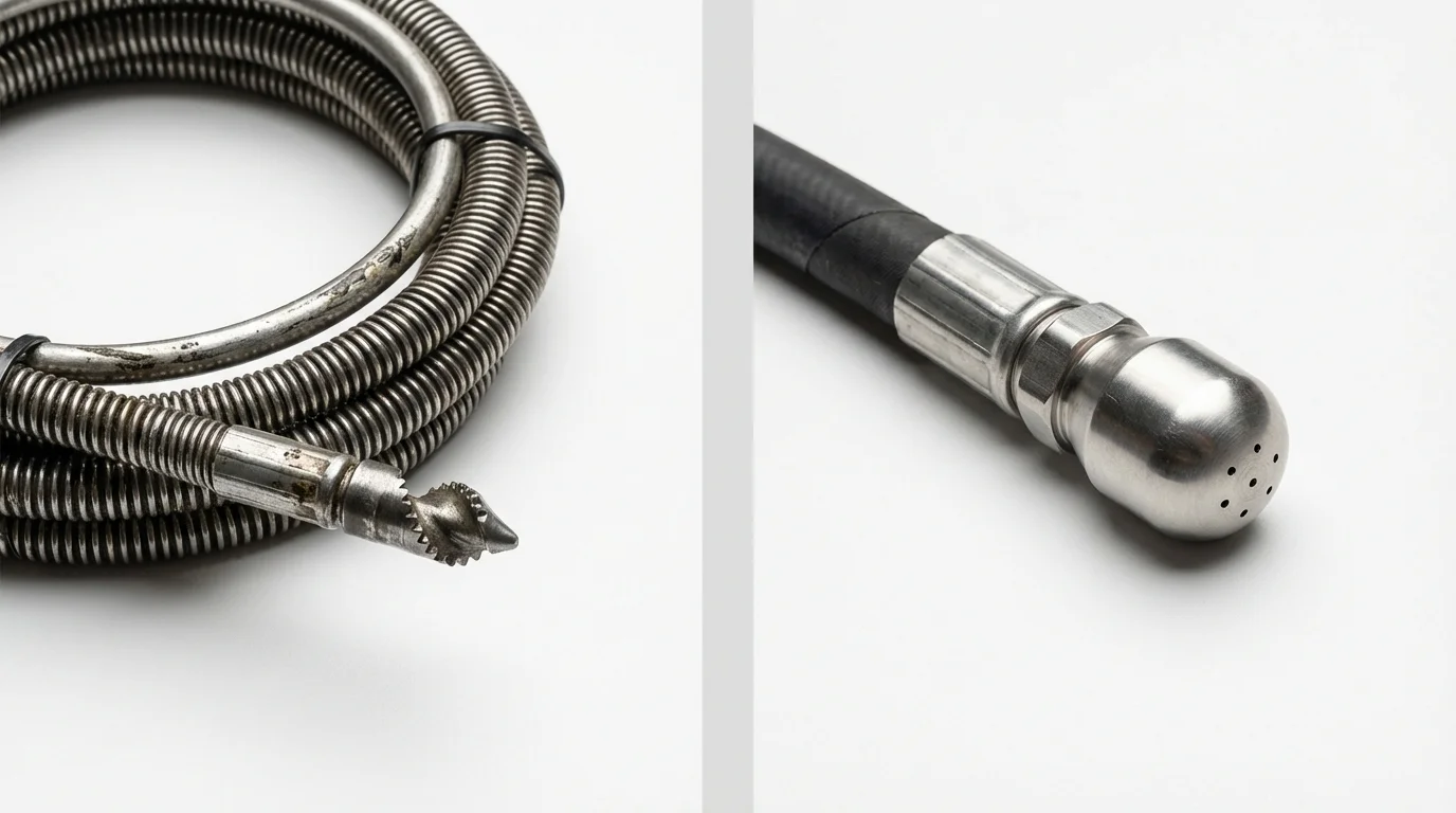 Drain snake cable and hydro jetting nozzle used for drain cleaning in Dripping Springs, TX