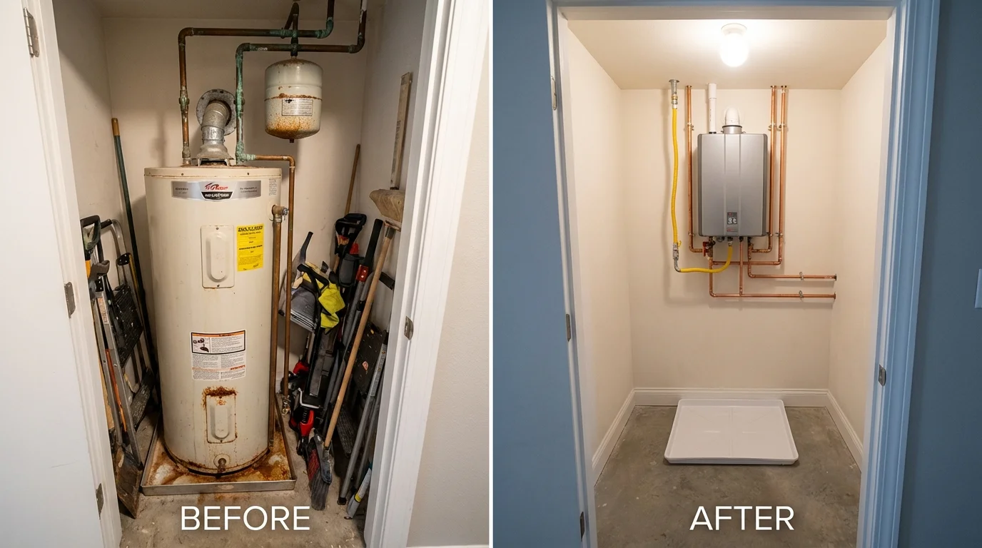 Tank water heater versus wall-mounted tankless unit comparison for Dripping Springs, TX homeowners