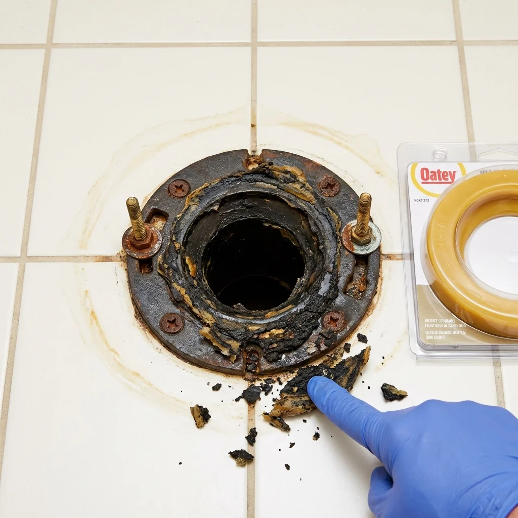 Failed wax ring showing water seepage at the base of a toilet in a Dripping Springs, TX home